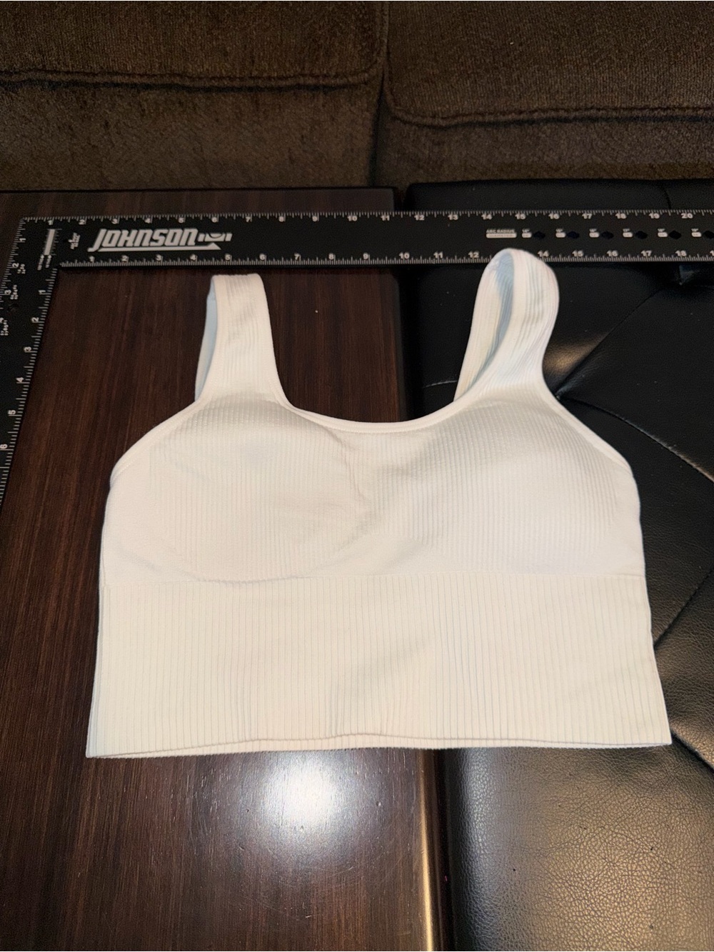 Ribbed White Cropped Tank Top with Built-In Support